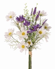 Mixboeket x17 met Cosmos, lavendel 9x, chrysant 6x en theeblad 3x, 45 cm, handgebonden