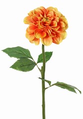 Dahlia, 1 fleur en polyester Ø 11 cm, 2 jeux de feuilles (6 pièces) 58 cm