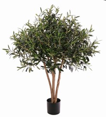 Olivo (Olea) con 3 troncos, 2.392 hojas de poli&eacute;ster y 60 olivas, 95 cm, en maceta