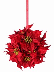 Poinsettaball, (Christmas star) with 12 velvet flowers, (Ø 18 cm), with red ribbon, Ø 25cm
