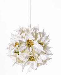 Poinsettaball, (Christmas star) with 12 velvet flowers, (Ø 18 cm), with cream-colored ribbon, Ø 25cm