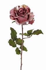 Roos (Rosa) 'Glamour', 1 bloem (Ø 12 cm, H. 7 cm, velvet & polyester), 2 sets blad (8 stk.), 61 cm 