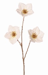Helleborus branch (Christmas rose), with 3 flowers, stem color: gold, 69 cm "Winter Dream"