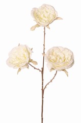 Cabbage rose branch with 3 flowers, stem color: gold, 69 cm "Winter Dream"