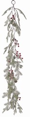 Pine garland x2, with 35 berries (5 clusters), plastic cones & 35 clusters of leaves, 85 cm